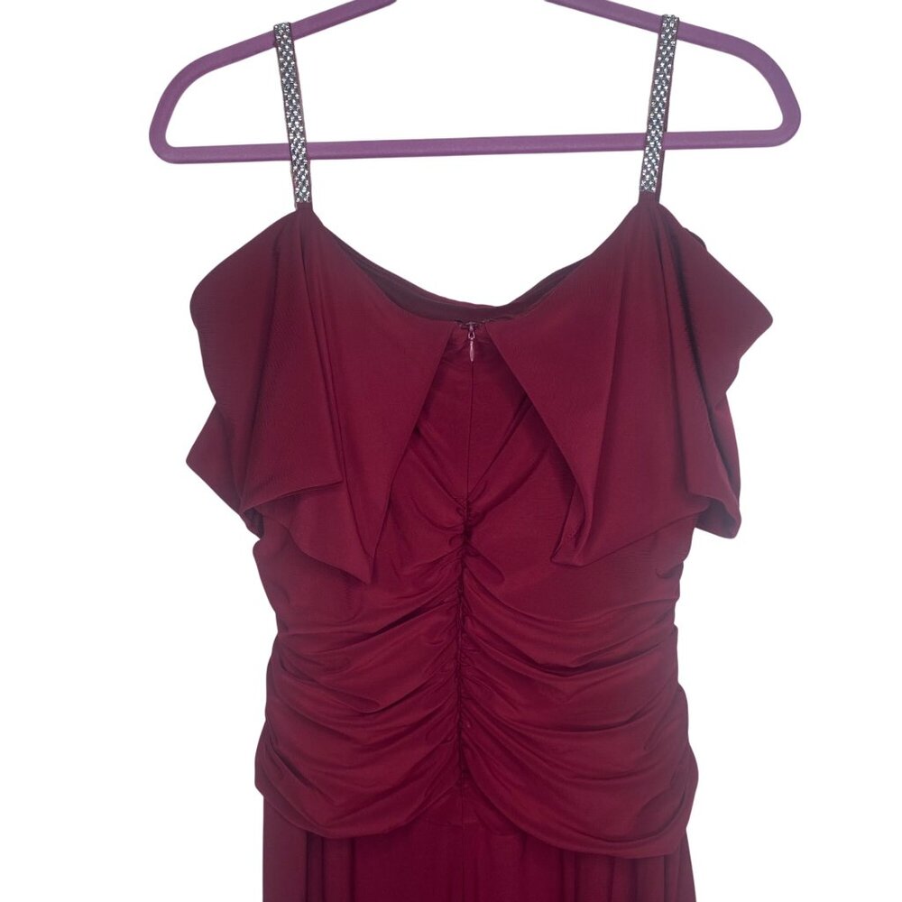 R&M Richards Jumpsuit Size M Burgundy Rhinestone Ruffle - Picture 5 of 13